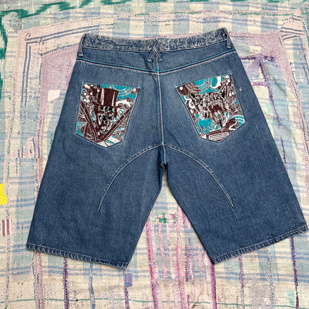 Artful Dodger Mens Jeans Shorts 36 Hip Hop Skater Embroidered Baggy Y2K